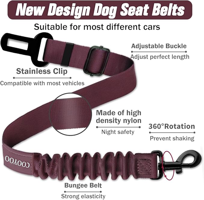 COOYOO Dog Seat Belt,3 Piece Set Retractable Dog Car Adjustable Seatbelts for Vehicle Nylon Pet Safety Heavy Duty & Elastic & Durable Car Harness for Dogs