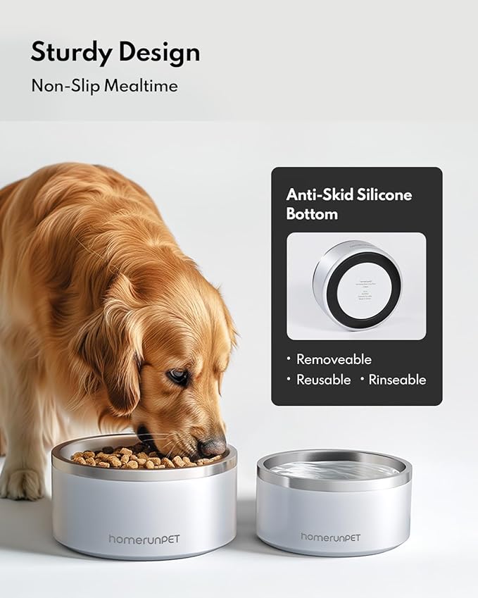 Homerunpet Double Wall Stainless Steel Dog Bowls, Non-Slip Base, Dishwasher Safe, Durable Pet Food & Water Bowl for Dogs & Cats(32oz, Steel Blue)