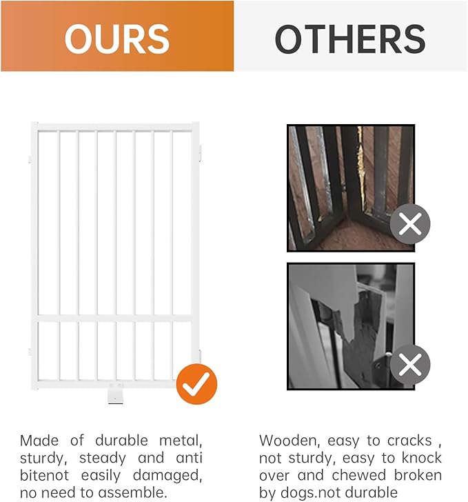 Full Metal Freestanding Dog Gate with Door, 32''Height Foldable Pet Dog Fence for Indoor & Outdoor, 6 Panels Extra Wide Free Standing TallDog Gates for Doorways,House,Stairs,Porch,Deck,Yard