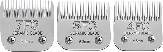 Size 7FC/5FC/4FC Detachable Pet Dog Clipper Blades, Compatible with Most Oster A5, KM Series Clippers,Made of Ceramic Blade & Stainless Steel Blade4PACK 3Pack