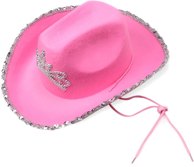 Yewong Pet Pink Cowboy Hat Costume Accessory Set Dog Cat Size Pink Cowgirl Princess Hat with Crown Tiara Bandana/Scarf Sunglasses for Cat Puppy Western Costume Daily Wearing Photo Props