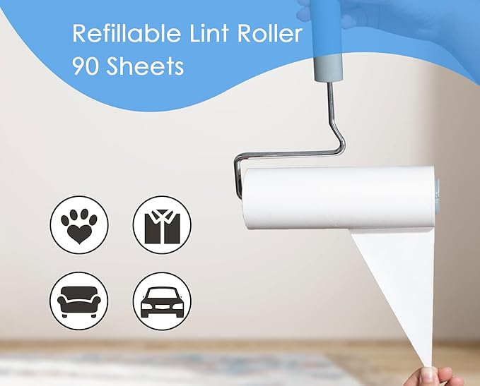 Extra Sticky Large Surface Lint Roller, 6.3'' Giant Lint Roller for Pet Hair, Lint Remover Roller for Cat Hair, Clothes, Furniture, 1 Handle + 270 Sheets, with Dust-Proof Case