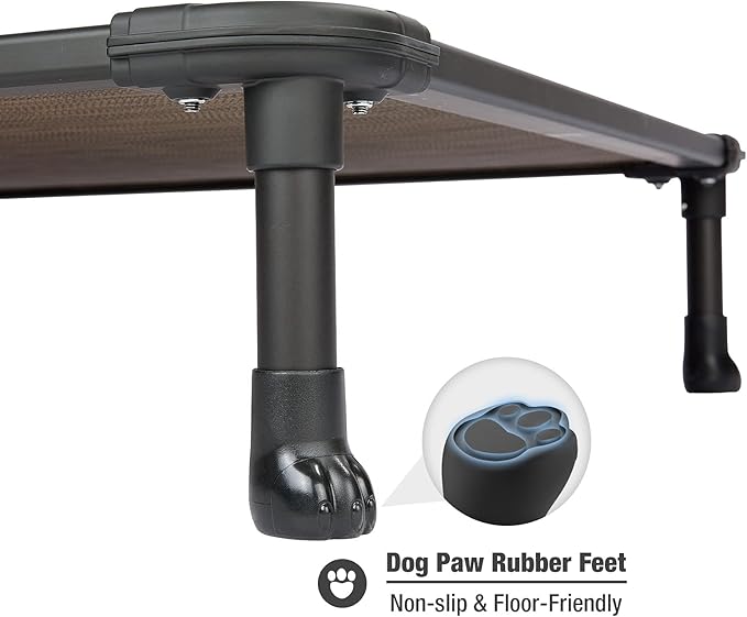 Veehoo Chew Proof Elevated Dog Bed - Cooling Raised Pet Cot - Rustless Aluminum Frame and Durable Textilene Mesh, Unique Designed No-Slip Feet for Indoor or Outdoor Use, Brown, Medium, CWC2002