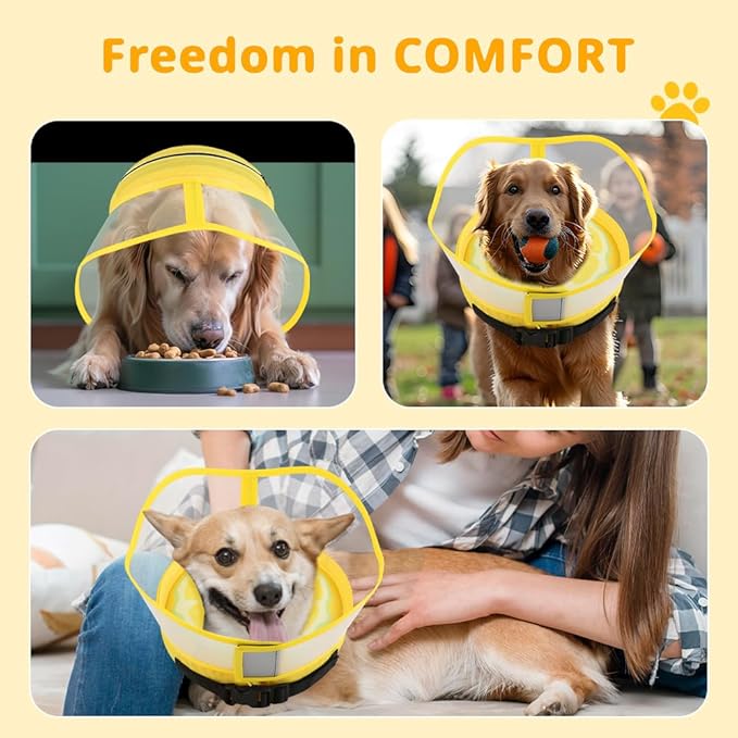Inspack Soft Dog Cone Collar, Inflatable Donut Cones Alternative after Surgery with No-Lick Shield for Large/Medium/Small Dogs to Stop Licking, Elizabethan Neck Ecollars of Shame Comfy Pillow Recovery