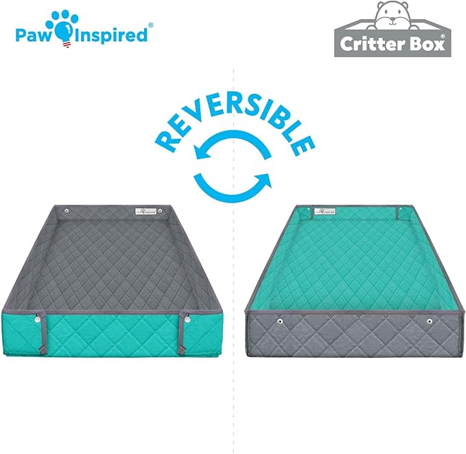 Paw Inspired Critter Box Washable Cage Liner, Reversible Fleece Bedding with Raised Sides for Guinea Pigs and Other Small Animals (C&C 2x4 (14" Grids), Gray/Green)
