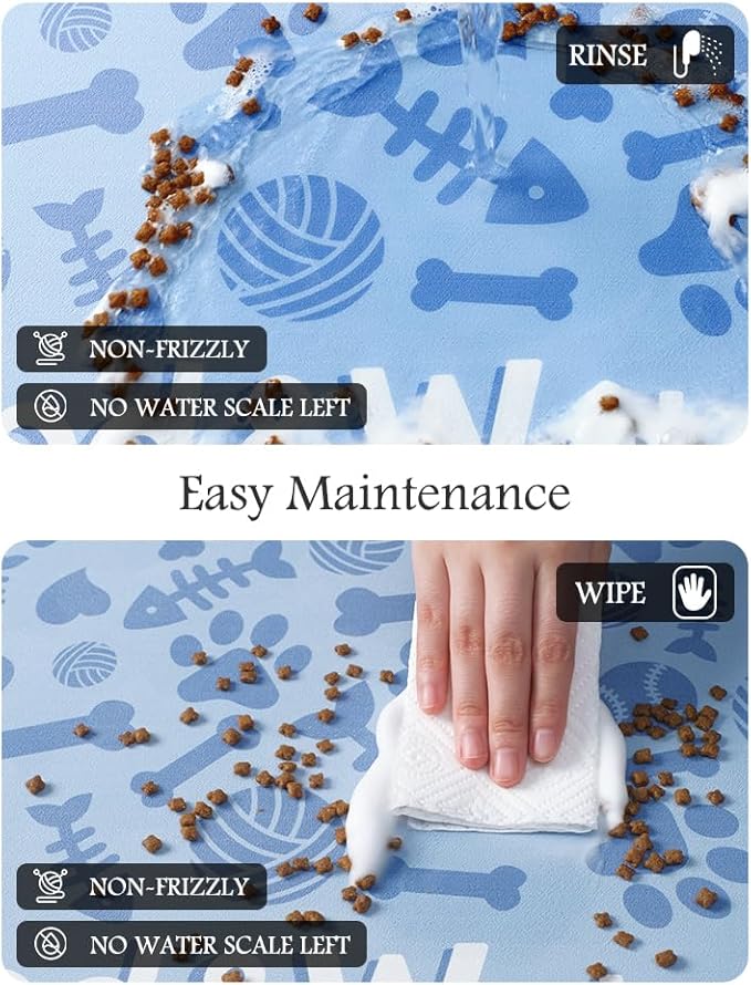 Pet Feeding Mat-Absorbent Dog Mat for Food and Water Bowl-No Stains Quick Dry Water Dispenser Mat-Dog Accessories Pet Supplies-Bowl for Messy Drinkers（Bone,17"x34"
