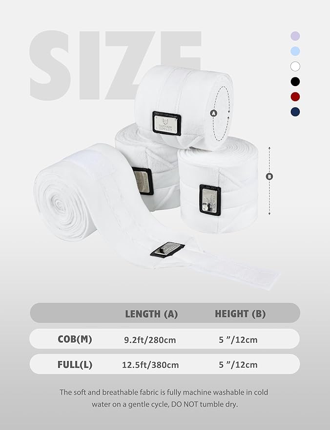 Harrison Howard Horse Polo Wraps Upgrade with Bling Leg Wraps for Horses 4-Pack Fleece Leg Wraps Stable Supplies White M