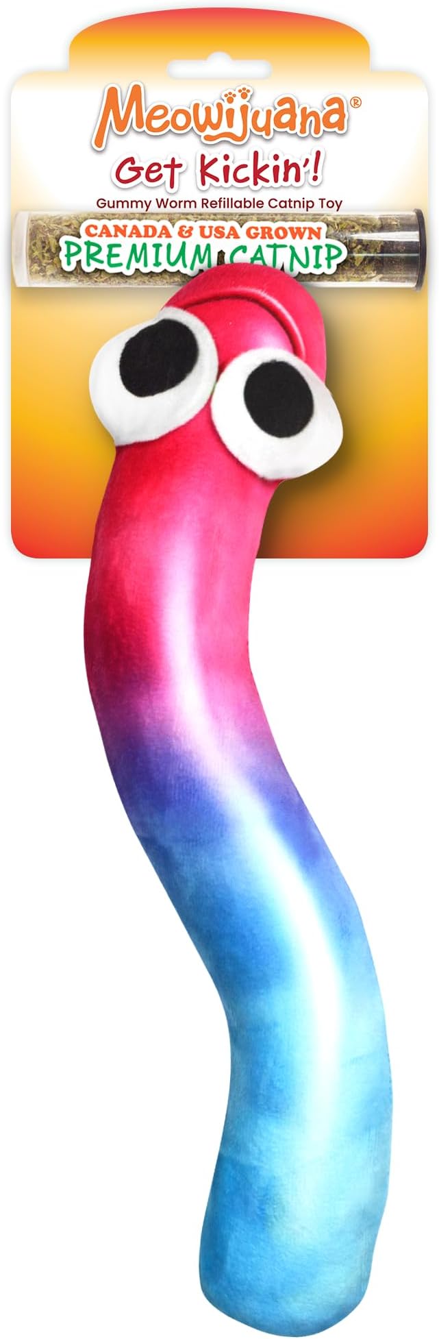 Meowijuana Kicker Toy for Cats | Get Kickin' Gummy Worm | Refillable Kicker Catnip Toy | Promotes Play and Cat Health | Includes Potent Hand Harvested Catnip Grown in North America