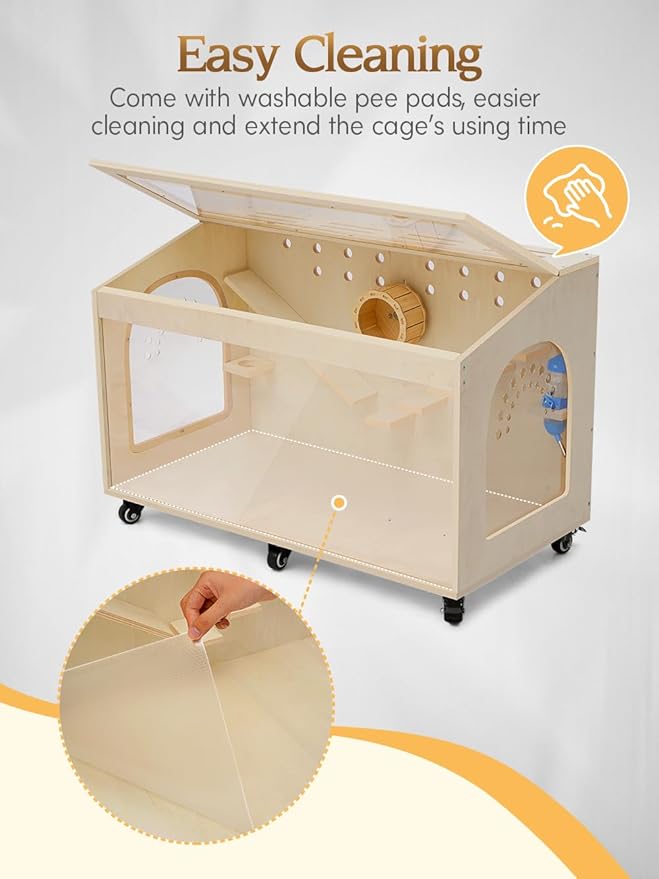 Hamster Cage Large 32 inch Guinea Pig Cages Hamster Cages Enclosure and Habitats Mice Rat Cage with Platform Openable Top Acrylic Sheets Wooden Chewproof Small Animal Cage for Hedgehog Mouse Gerbil