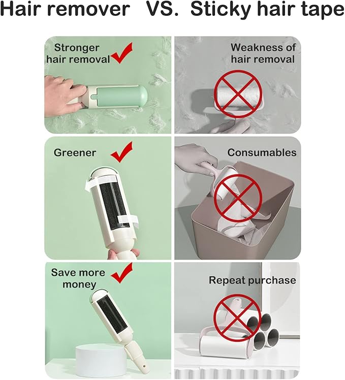 Pet Hair Remover Reusable pet Hair Remover Dog and cat Hair Remover for Sofas, Furniture, Carpets, car Seats with self-Cleaning Base Upgraded Animal Hair Remover Tool (White Green)