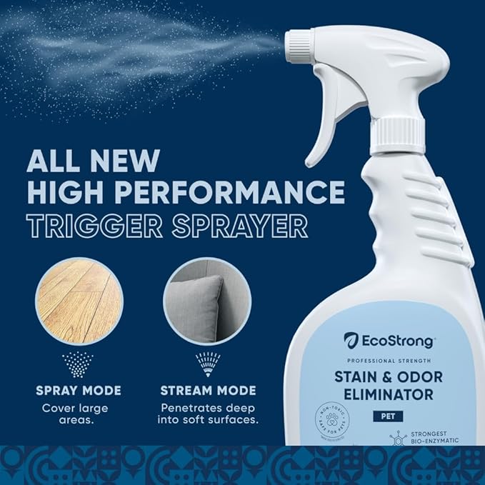 Eco Strong Pet Stain and Odor Remover - Cat Urine Enzyme Cleaner, Urine Destroyer for Dogs, Pet Urine Enzyme Cleaner [All New Fragrance Free] - 32oz