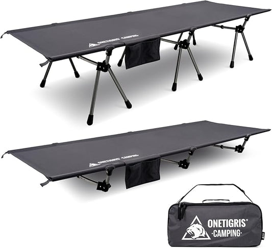 ONETIGRIS SUPRANUBIS Camping Cot, Height Adjustable with Cot Leg Extenders, Strong Support 330lbs, Lightweight Comfortable Folding Bed for Camping, Hiking, Travel, Truck, Beach, Office Nap