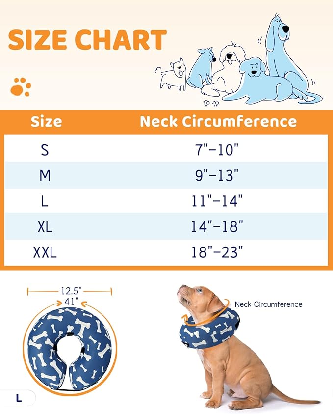 Supet Inflatable Dog Cone Collar Alternative After Surgery, Dog Neck Donut Collar Recovery E Collar, Soft Pet Cone for Small Medium Large Dogs
