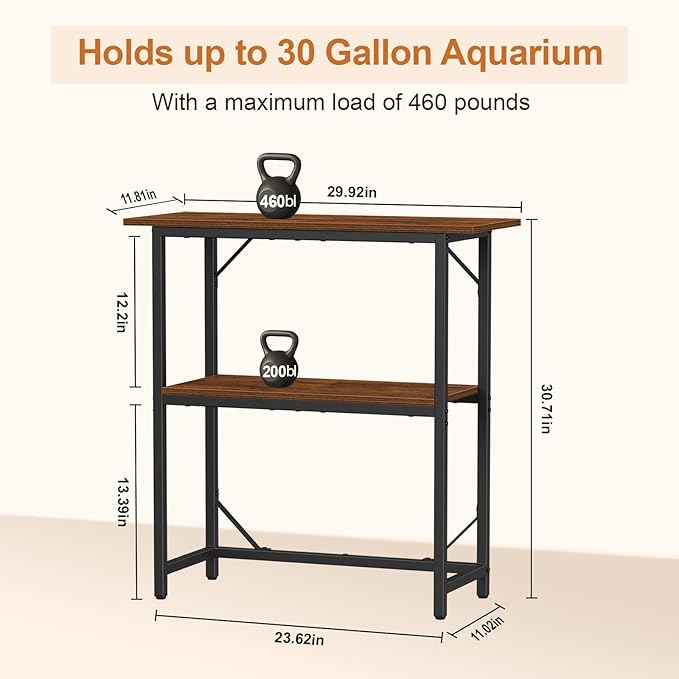 Snughome 10-30 Gallon Fish Tank Stand, Aquarium Stand 2-Tier Storage Shelves, Heavy Duty Terrarium Stand for Home Office Fish Tank Shelf, 30" L x 11.8" W x 30.7" H, Rustic Brown