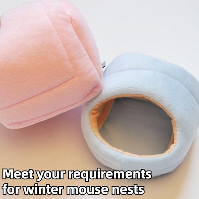 Rat Hamster House Bed Winter Warm Small Pet Squirrel Hedgehog Chinchilla Rabbit Guinea Pig Bed House Cage Nest Hamster Accessories (Pink,Large)