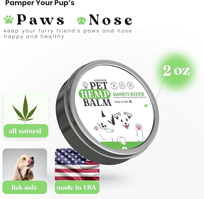 Pet Hemp Balm for Dogs & Cats – Soothes Dry, Cracked Paws & Noses – Natural Paw & Nose Moisturizer with Healing Ingredients – Organic Dog Paw Pad Protector for Extreme Weather – Lick Safe
