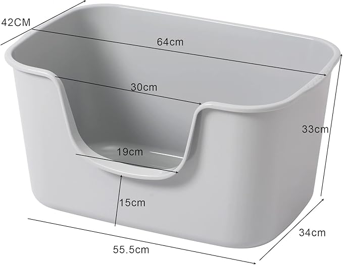Smart Paws Extra Large Jumbo Cat Litter Box for Maine Coon Cats, Open Top High-Sided Anti-Splash Litter Pans, Durable XL Kitty Bathroom for Multi-Cat Households (Grey)