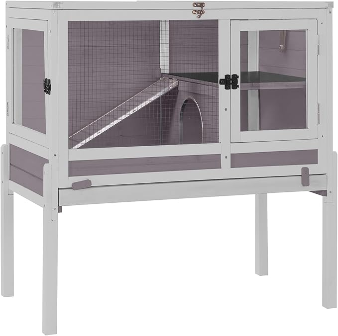 GUTINNEEN Rabbit Hutch Indoor Guinea Pig Cage Bunny House 36.6" Upgraded with Anti Chewing Edges, Cool Zinc Sheet, Leakproof PVC Layer, Wire Floor, Detachable Legs (Grey)