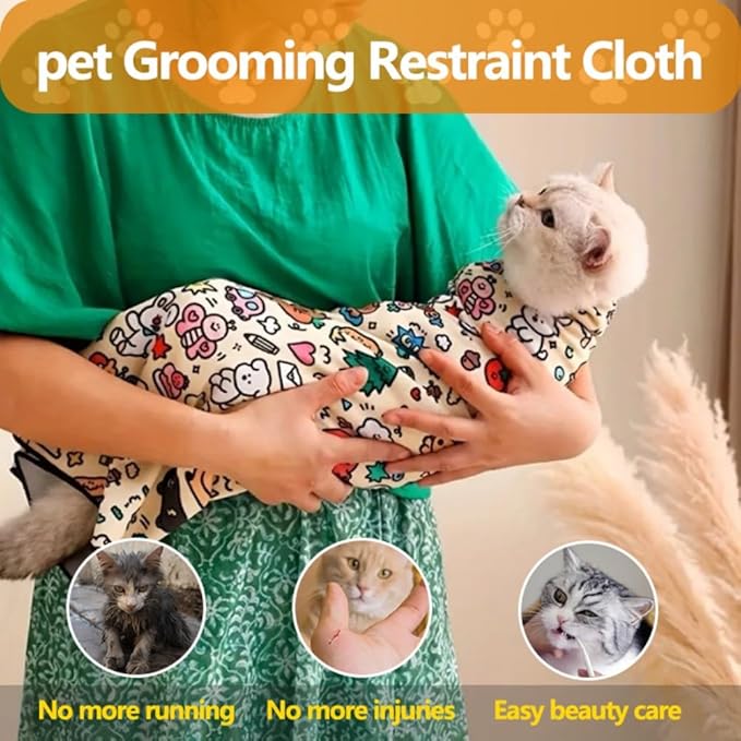 Magic Cat Wrap for Cutting Nails & Grooming, Self Adherent Fabric Wrap for Cats, Multi Functional Pet Grooming Towel Blanket, Wrap Snug and Groom for Cats, 17.7in, Under 9 Ibs