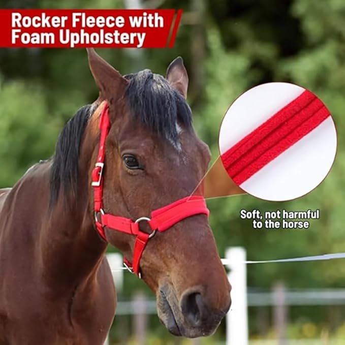 Horse Halter with Wool Lining, Adjustable Halter for Horses Satin Hardware to Prevent Friction, Breakaway Halters for Horses,Perfect for Traction and Performance