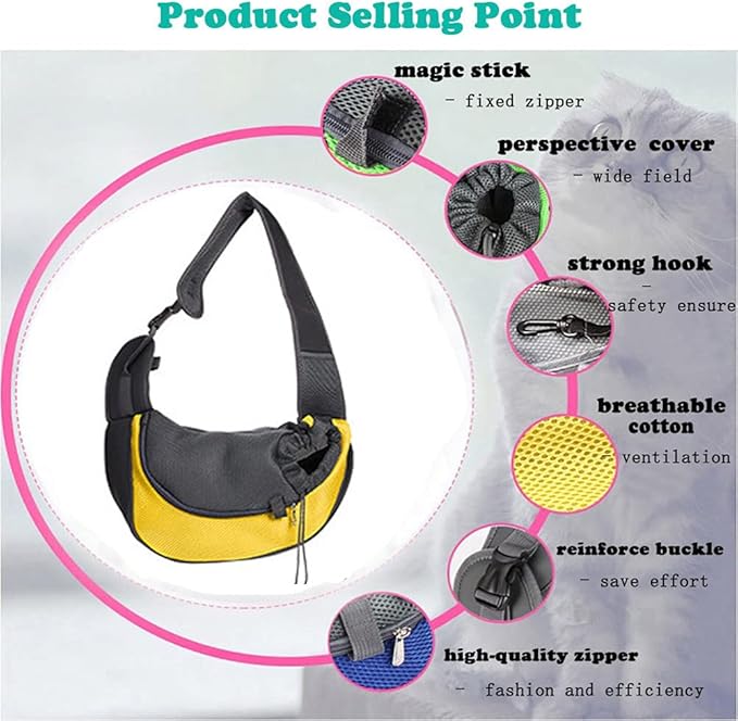 Pet Dog Sling Carrier, Breathable Mesh Portable Travel Safe Pet Sling Shoulder Bag Carrier with Adjustable Non-Slip Shoulder Strap for Small Dogs Cats Puppy