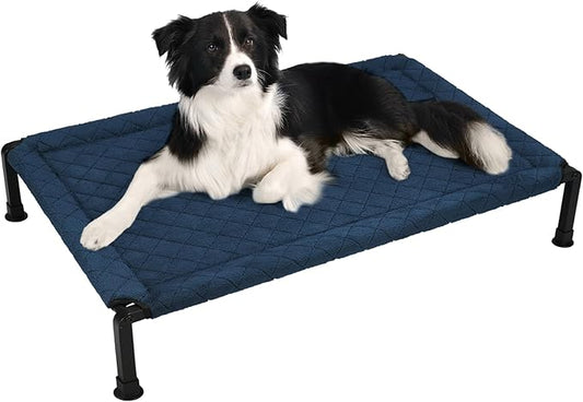 Veehoo Soft Plush Elevated Dog Bed, Raised Pet Cot with Heavy Duty Frame, Non-Slip Silicon Feet, Washable & Breathable Pet Cot for Indoor or Outdoor Use, 41" x 27", Navy Blue, CWC2432A