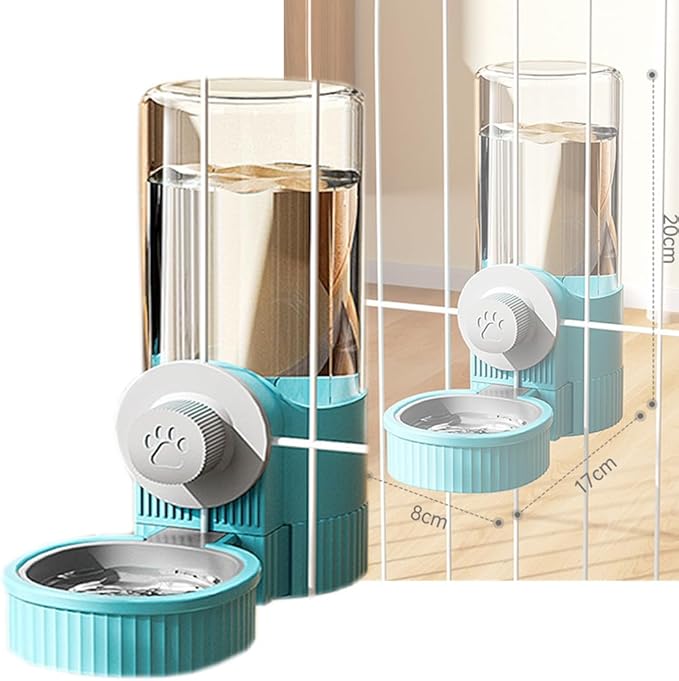 Hanging Automatic Bunny Food Water Dispenser, Gravity Rabbit Cage Feeder and Water Dispenser Ferret Cages Accessories, Cage Cat Food Bowl, for Chinchilla Guinea Pig Hedgehog (Blue)