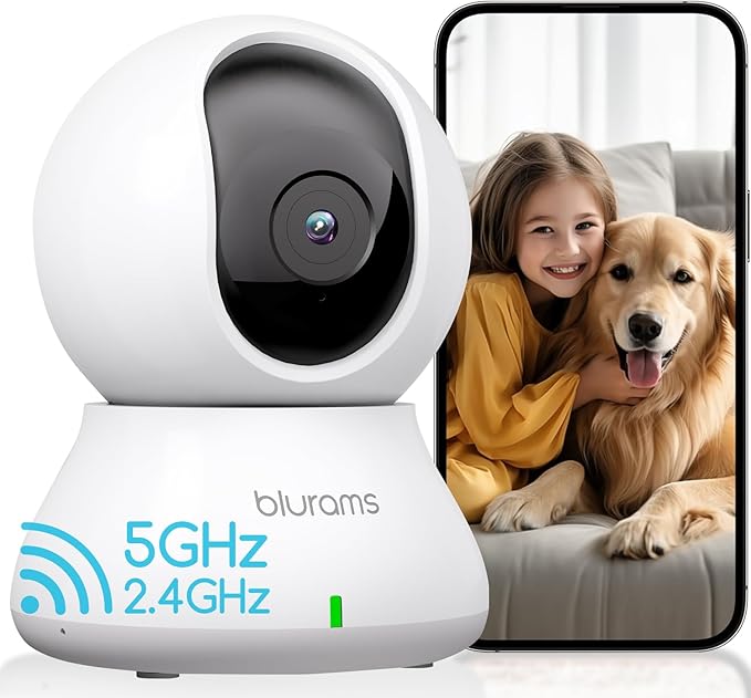 blurams Indoor Security Camera, 5GHz/2.4GHz Dual-Band, 2K PZT Pet Camera with Phone App, 360° Cameras for Home Security, 2-Way Audio, Motion Tracking, Night Vision, Siren, Cloud&SD