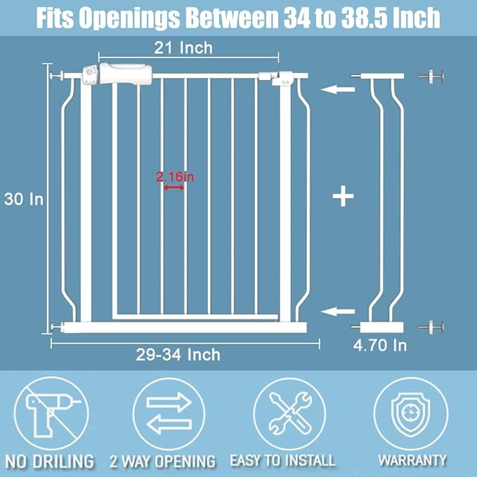 Extra Wide Baby Gate 4.72in Extensions Walk Through Baby Gate Pressure Mount Auto Close Child Safety Gates (White, Extension-4.72"/12cm)