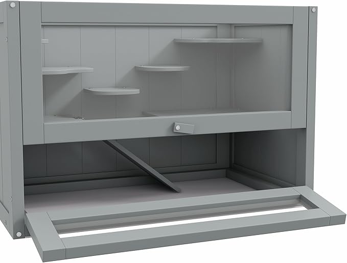 PawHut 2-Level Hamster Cage Mice and Rat House, Small Animal Habitat for Guinea Pigs, Chinchillas with Openable Top, Front Door, Shelf and Ladder, Gray