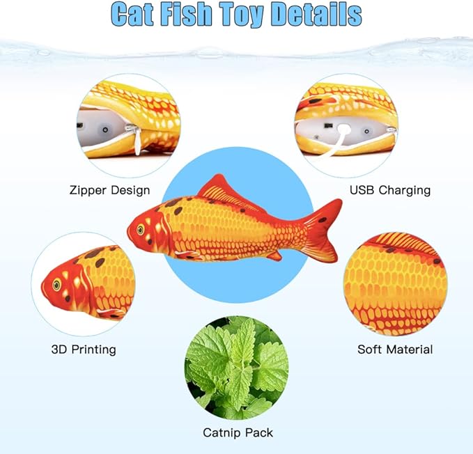 TOOGE 2 Pack 9" Floppy Fish Cat Toys with SilverVine and Catnip for Indoor Cats for Small Dogs Interactive Automatic Flopping Fish Cat Kicker Toys for Cats Puppy Small Dog