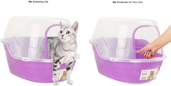 Covered Litter Box, Jumbo Hooded Cat Litter Box Holds Up to Two Small Cats Simultaneously,Extra Large Purple by Petphabet