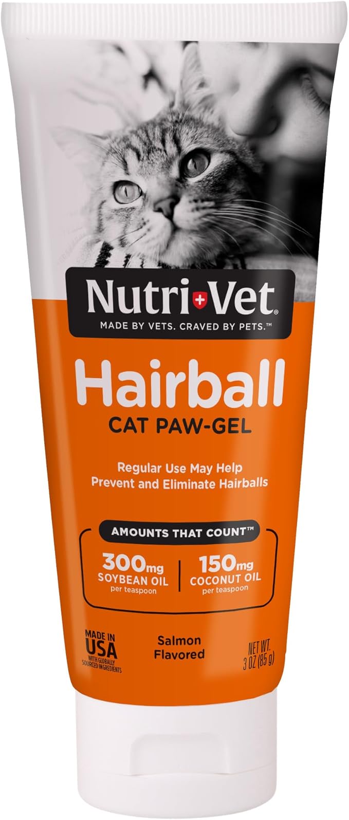 Nutri-Vet Hairball Paw Gel, Cat Hairball Remedy, Kitten Supplies, Hair Ball Relief for Cats, Fur Ball Remedy, Soybean & Coconut Oil, Salmon Flavor, 3 oz