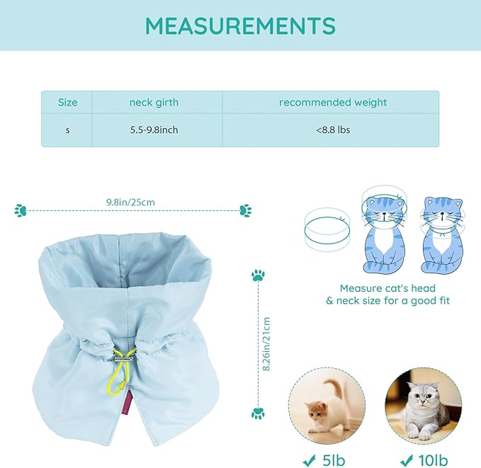 Cat Recovery Collar, Soft Adjustable Cat Cone Alternative, Lightweight Waterproof Fasteners Collars for Cats Kittens Puppies, After Surgery Stop Licking and Daily Use (Gray Blue, (Neck5.5-9.8"))