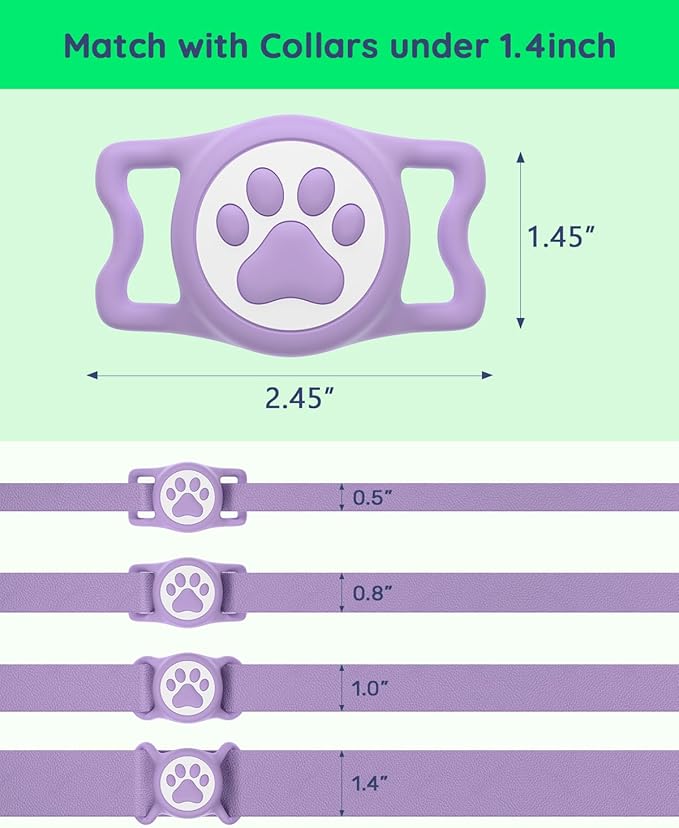 IP68 Waterpoof Dog Airtag Holder, Stretchy Silicone Full Body Covered Apple Air Tag Holder for Dog Cat Collar Fit All Width Collar (Purple, 1 Pack)
