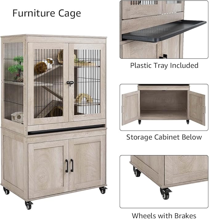 unipaws Ferret Cage with Storage, Large Vertical Hamster Cage, Iguana, Rabbits, Chinchillas, Pet Rats, Guinea Pigs - Multi-Level Small Animal Cage with Ramps, Platforms, and Wheels