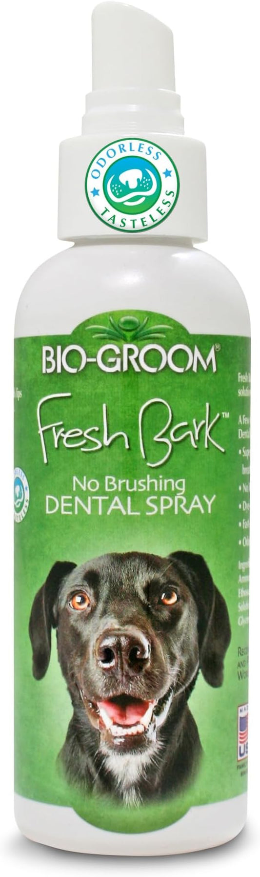 Bio-groom Fresh Bark Dog Breath Freshener - No Chew Dental Spray for Dogs & Cats, Teeth Cleaning Oral Care for Plaque & Tartar, No Brushing Required, Made in The USA - Flavorless, 4 fl oz
