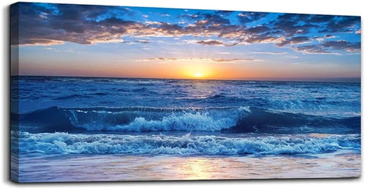 canvas wall art for living room Blue Ocean Sea sun landscape painting bathroom Wall Decor Ready to Hang for Home Decorations office family bedroom kitchen Works canvas Prints pictures 20" x 40"inch