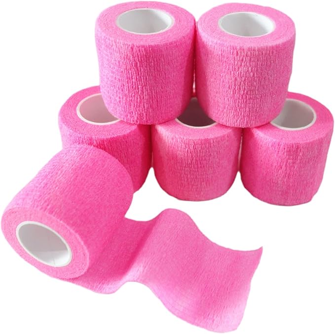 6 Pack 2" x 5 Yards Self Adhesive Bandage Wrap Breathable Cohesive Vet Wrap for Pets, Elastic Self-Adherent Tape for Sports, Wrist, Ankle (Pink)