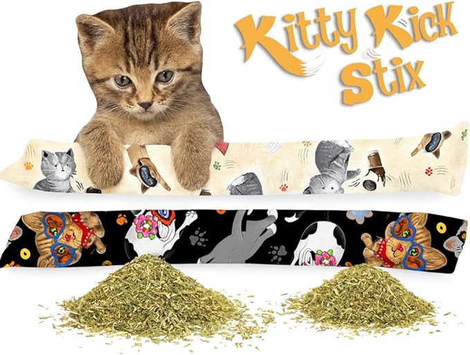 Kitty Kick Stix 15" Catnip Kicker Toy – Set of 2 | Handmade in USA | Interactive Cat & Kitten Toy | Durable Kicker Packed with 100% Potent Catnip for All Breeds (Light/Dark Mix)