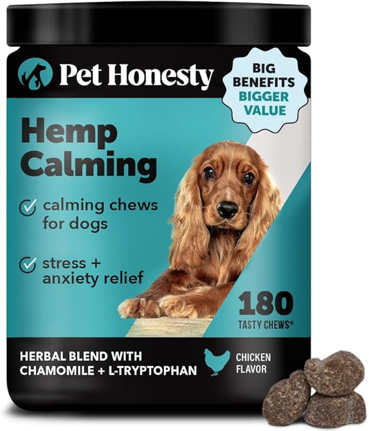 Hemp Calming Chews for Dogs - Dog Anxiety Relief, Dog Calming Treats with Hemp + Valerian Root, Melatonin for Dogs - Helps Aid with Thunder, Fireworks, Chewing & Barking (Chicken 180 ct)