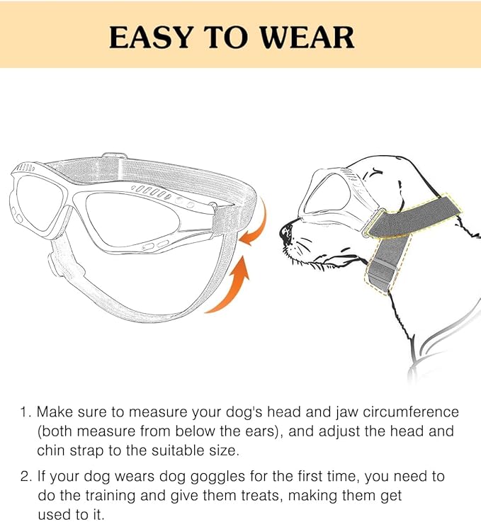 Dog Goggles Large Breed, UV Protection Dog Sunglasses with Sponge Pad and Adjustable Strap, Windproof Dustproof Anti-Fog Eye Protection Glasses for Outdoor Driving Riding, Black