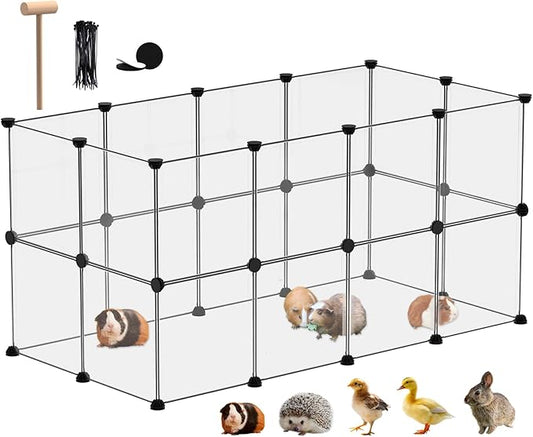 Small Animal Playpen, Guinea Pig Cages, 24 Panels Pet Playpen for Hamsters, Hedgehog, Bunny, Ferret, Indoor Outdoor Plastic Fence, 48.5 x 24.8 x 24.8 inches