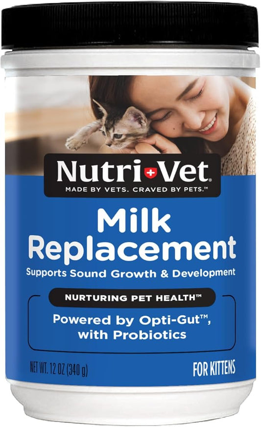 Nutri-Vet Milk Replacer For Kittens, Powdered Milk, Kitten Essentials, Cat Care, Veterinarian Recommended Cat Essentials, Whelping Supplies, Nursing Supplies, 12oz