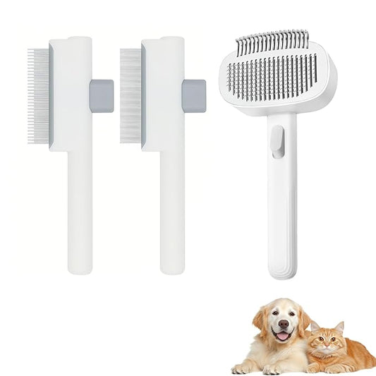 Deshedding Brush with Metal Comb for Detangling and Dematting Long, Flea Comb Cat Combs with Long & Short Stainless Steel Teeth, Matted Fur on Cats and Dogs (3 Pack)