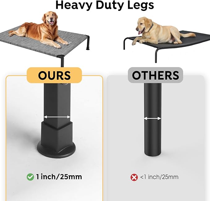 Veehoo Heavy Duty Elevated Dog Bed - Raised Dog Cot with Washable & Breathable Teslin Mesh, Non-Slip Silicon Feet, Cooling for Indoor or Outdoor, 41" x 27", Black Silver