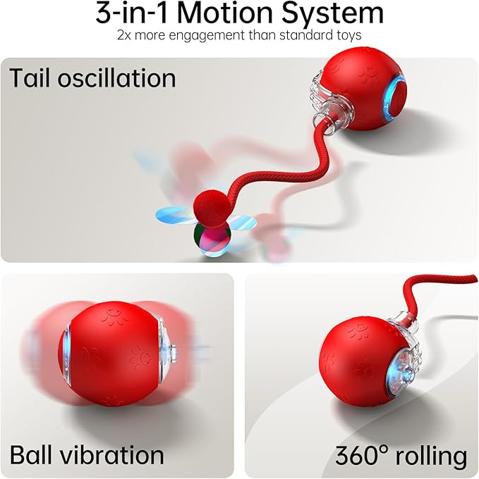 Interactive Cat Ball Toy - 2025 Smart Rolling Cat Toy with Shiny Tail, Motion Activated Boredom Relief for Indoor Cats, USB Rechargeable & Obstacle Avoidance