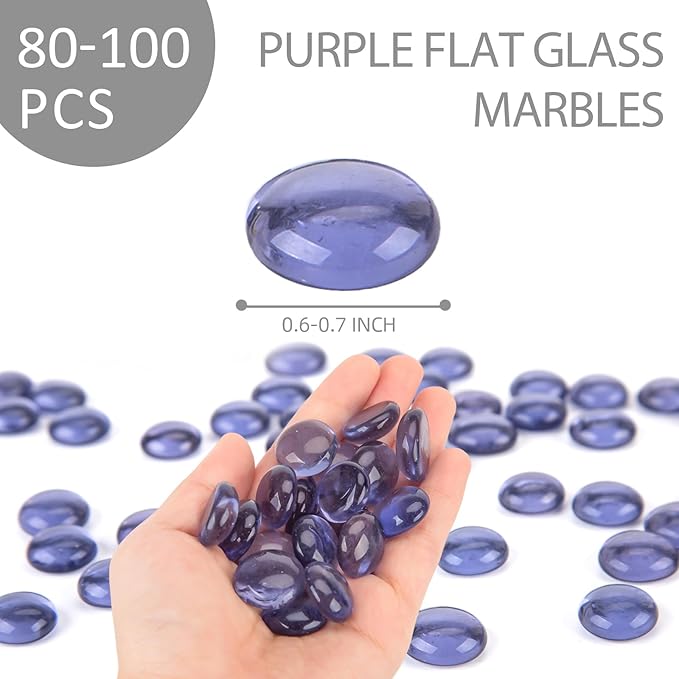 FUTUREPLUSX 1LB Purple Flat Glass Marbles, Purple Vase Filler, Glass Pebbles, Aquarium Rocks Fish Tank Beads for DIY Crafts Table Scatter Decor