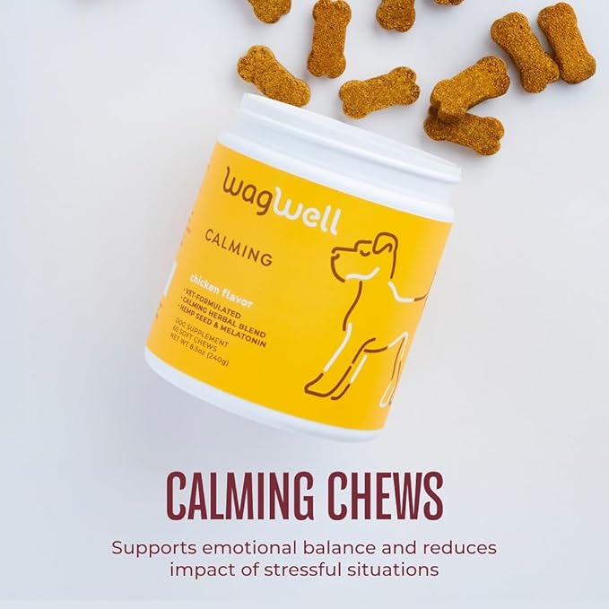 WagWell Calming Chews for Dogs – Vet-formulated Anxiety Relief for Dogs to Reduce Stressful Situations Like Travel or Fireworks – Separation Anxiety Relief for Dogs to Ease Stress & Promote Relaxation