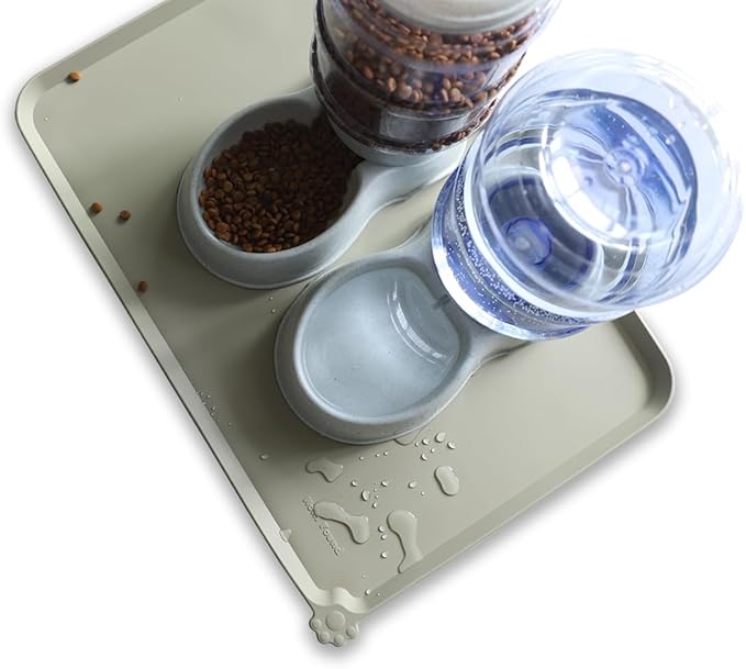 Hoki Found Large Silicone Non Slip Pet Food Mats - Bowl Placemats for Dog Cat - Waterproof - Cream Green